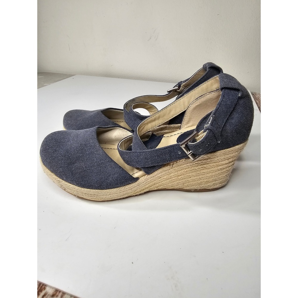 b.o.c. Born Concept Womens Navy Blue Canvas Espadrille Wedge Sandals Size 7 M